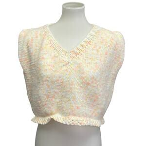 Handmade Knit Womens Large Sleeveless V Neck Cropped Pullover Sweater